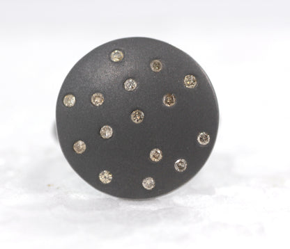 Silver Pave Diamond Ring .925 Oxidized Sterling Silver Diamond Ring, Genuine handmade pave diamond Ring Size Approx 0.76"(19 MM)