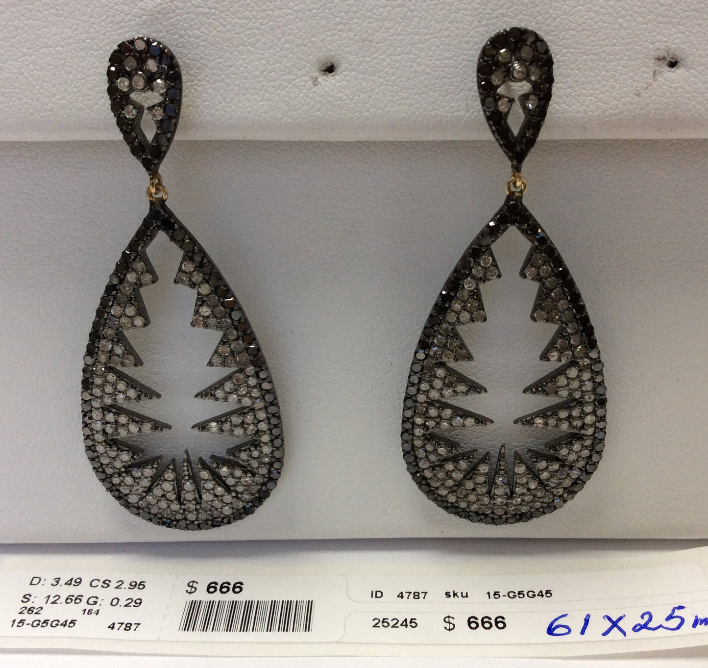 Diamond and Silver Black Rhodium Finish Earring.