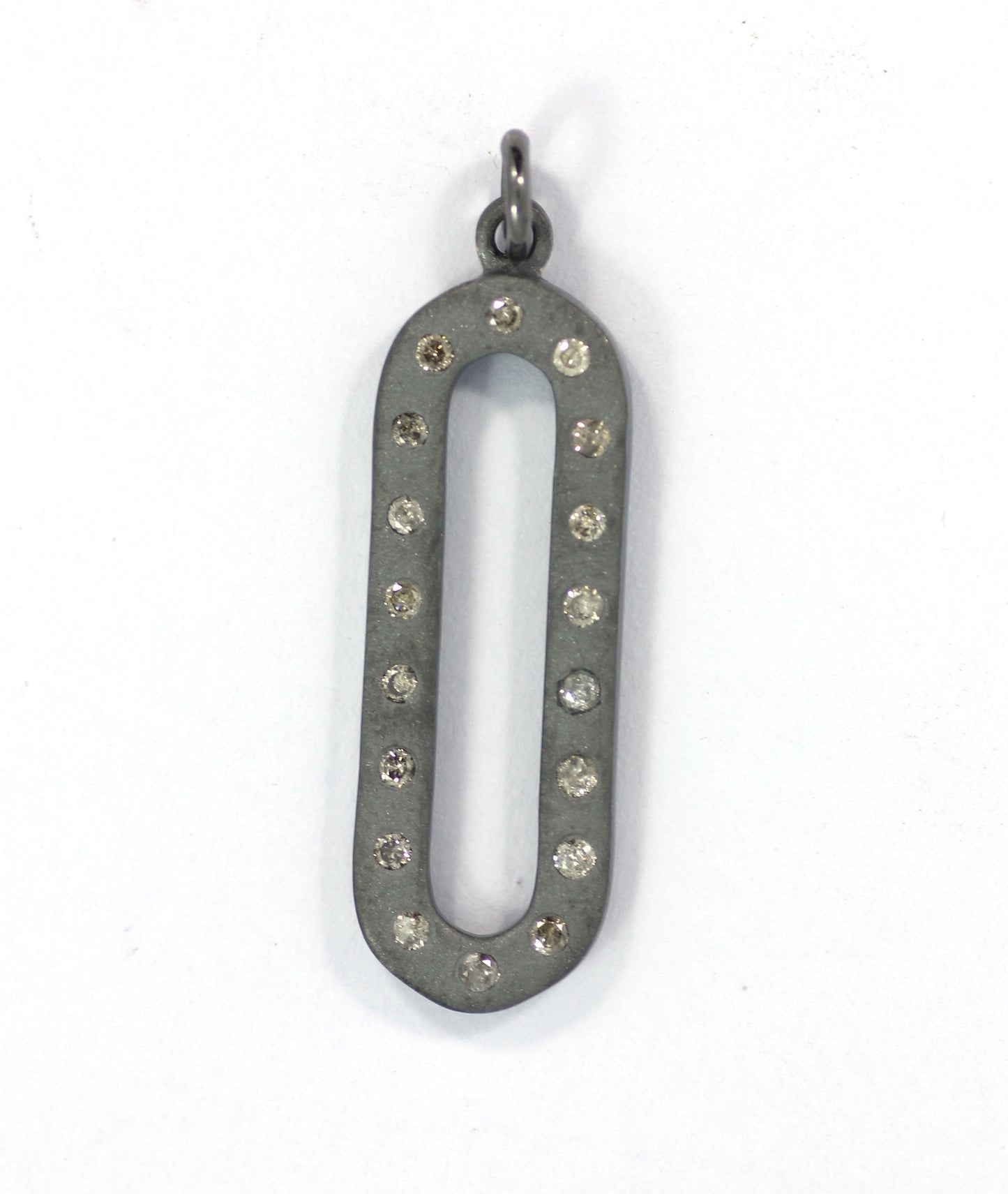 Open Diamond Pendant .925 Oxidized Sterling Silver Diamond Pendant, Genuine handmade pave diamond Pendant Size Approx 1.12"(28x10 MM)