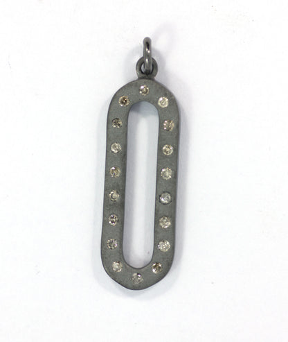Open Diamond Pendant .925 Oxidized Sterling Silver Diamond Pendant, Genuine handmade pave diamond Pendant Size Approx 1.12"(28x10 MM)
