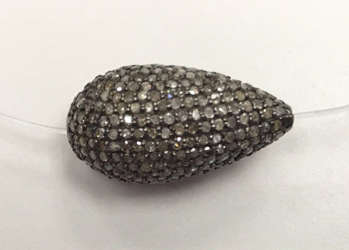 Long Tear Drop Diamond Bead .925 Oxidized Sterling Silver Diamond Beads, Genuine handmade pave diamond Beads Size Approx 0.92"(23 x 12 MM)