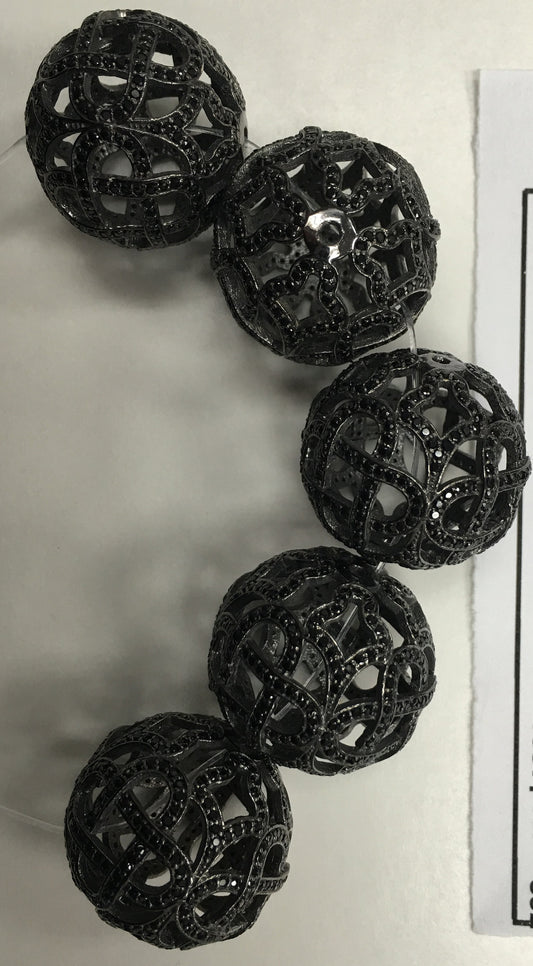 Fancy Shape Black Spinel Pave Silver Beads