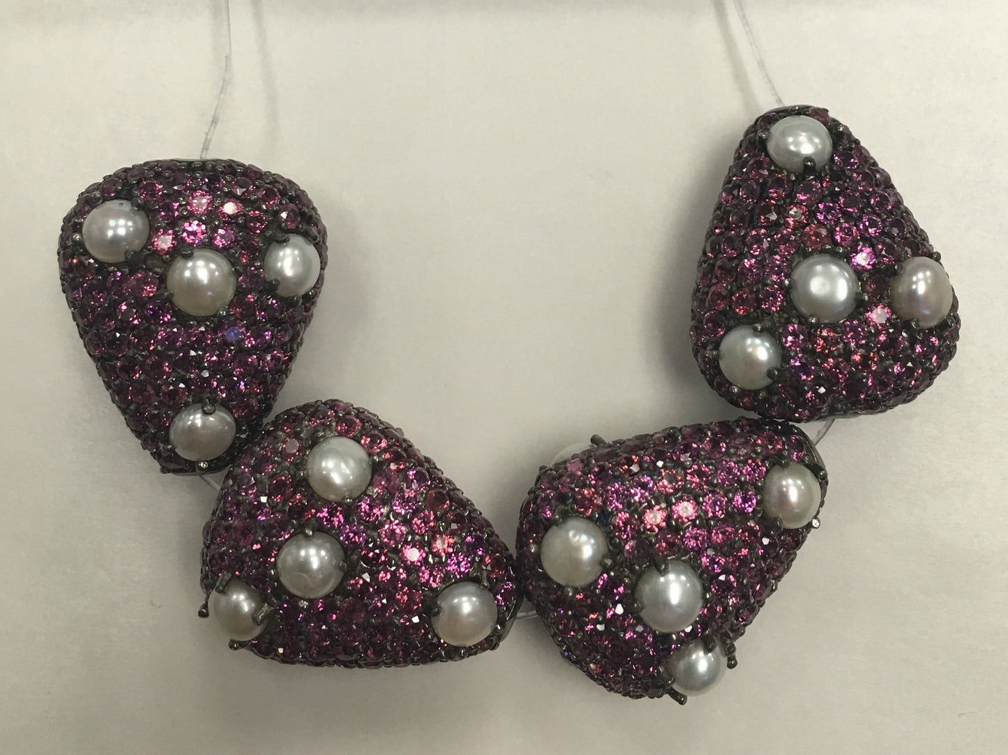Pearl and Rhodolite Garnet Pave Silver Beads