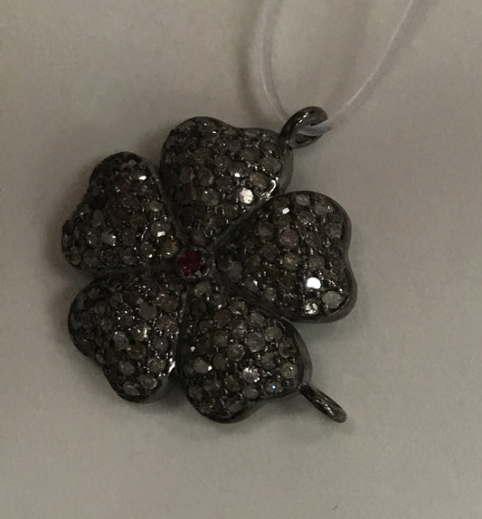 Flower Diamond Charm .925 Oxidized Sterling Silver Diamond Charms, Genuine handmade pave diamond Charm Size Approx 0.73"(18 x 18 MM)