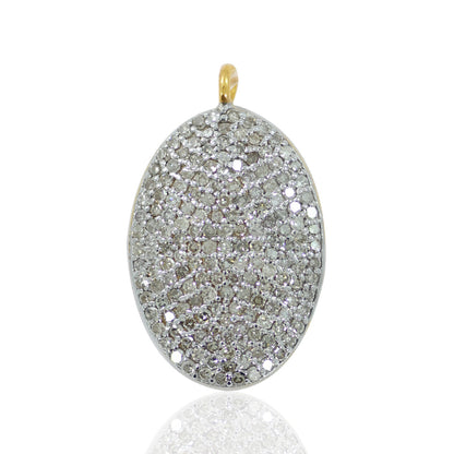 14K Solid Gold Oval Disk Diamond Pendants. pave diamond Pendant.