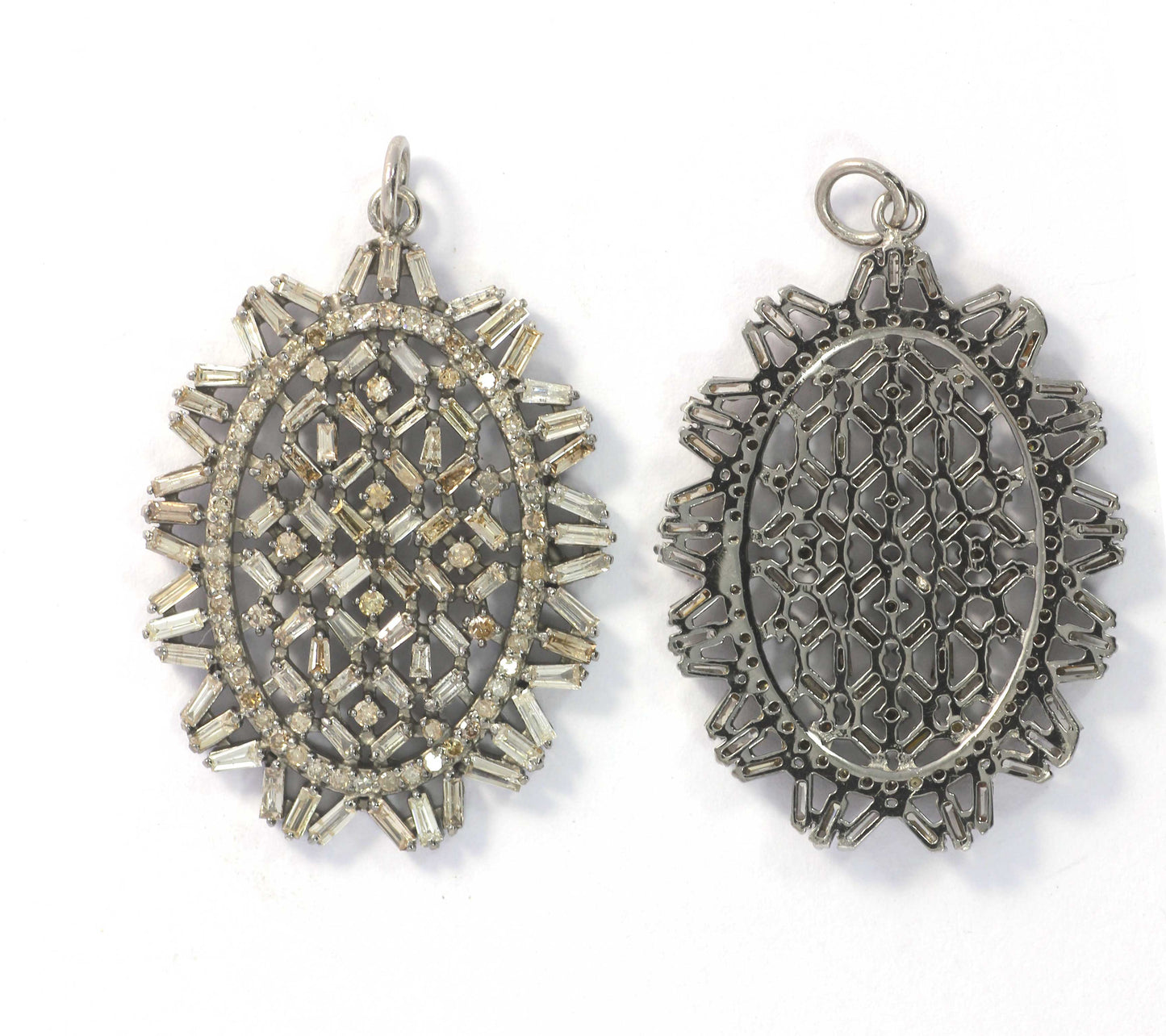 Oval Shape Diamond Pendant .925 Oxidized Sterling Silver Diamond Pendant, Genuine handmade pave diamond Pendant.