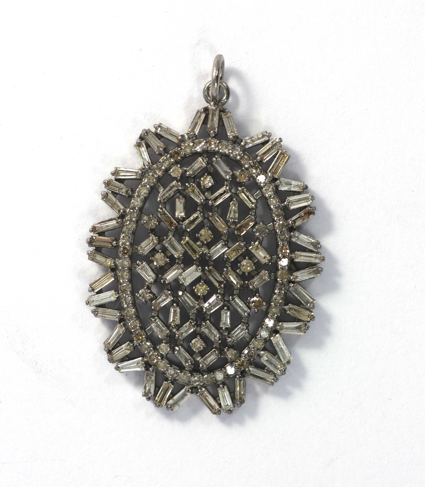 Oval Shape Diamond Pendant .925 Oxidized Sterling Silver Diamond Pendant, Genuine handmade pave diamond Pendant.