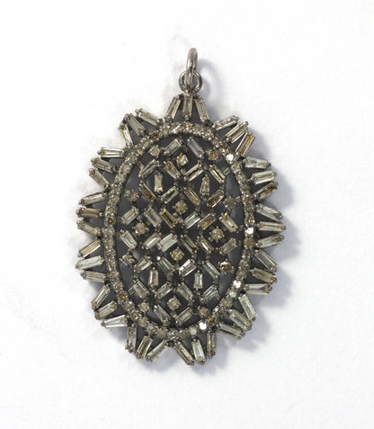 Oval Shape Diamond Pendant .925 Oxidized Sterling Silver Diamond Pendant, Genuine handmade pave diamond Pendant.