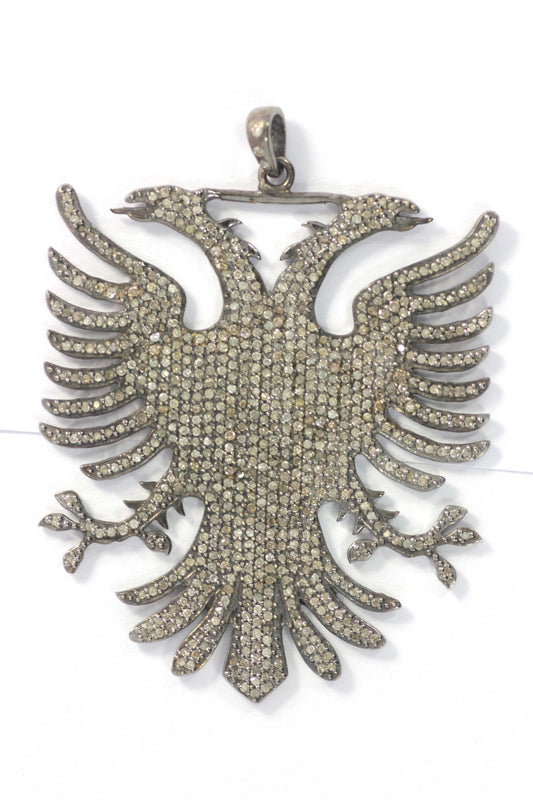 Eagle Shape Diamond Pendant .925 Oxidized Sterling Silver Diamond Pendant, Genuine handmade pave diamond Pendant.