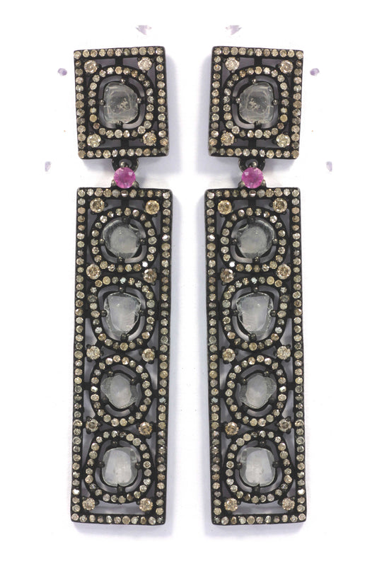 Silver Diamond Earring .925 Oxidized Sterling Silver Diamond Earring, Genuine handmade pave diamond Earring.