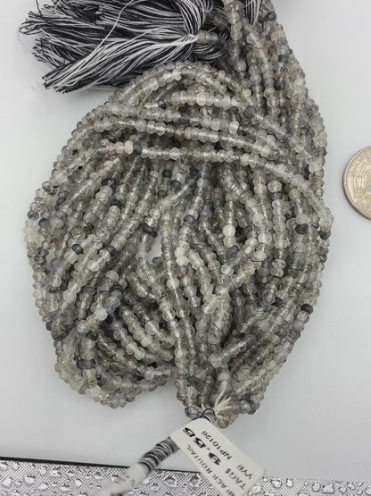 Quartz, Black Rutilated quartz Beads Facetted 3-4mm