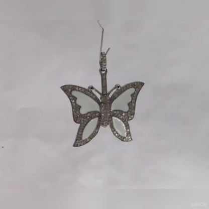 Enamel Butterfly Shape Diamond Pendant .925 Oxidized Sterling Silver Diamond Pendant, Genuine handmade pave diamond Charm Size 30X25 MM