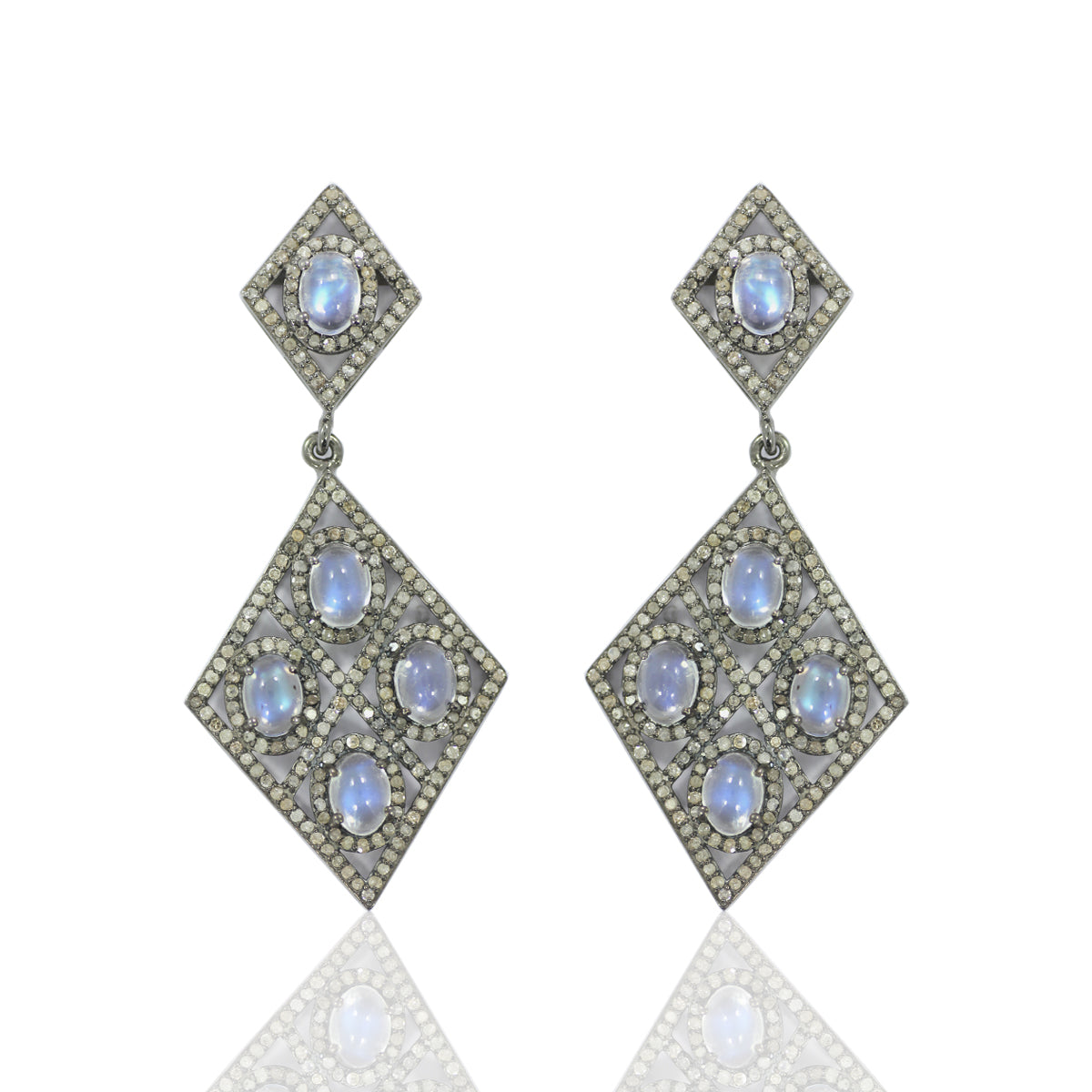 Rhombus Diamond Earring with Opal