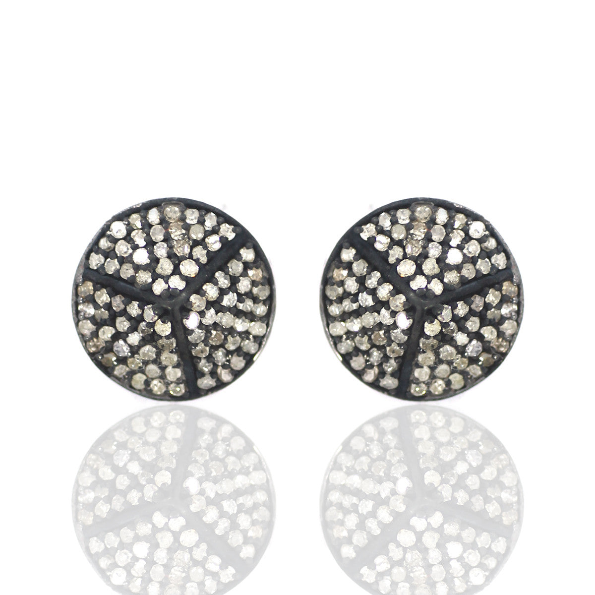 Round Diamond Silver Earring .925 Oxidized Sterling Silver Diamond Earring, Genuine handmade pave diamond Earring Size 0.48"(12 MM )