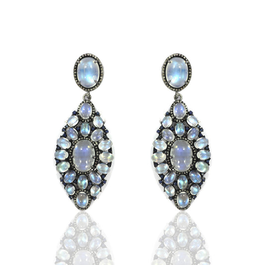 Diamond Silver Earring .925 Oxidized Sterling Silver Diamond Earring, Genuine handmade pave diamond Earring Size 2.40"(60 X 24 MM )