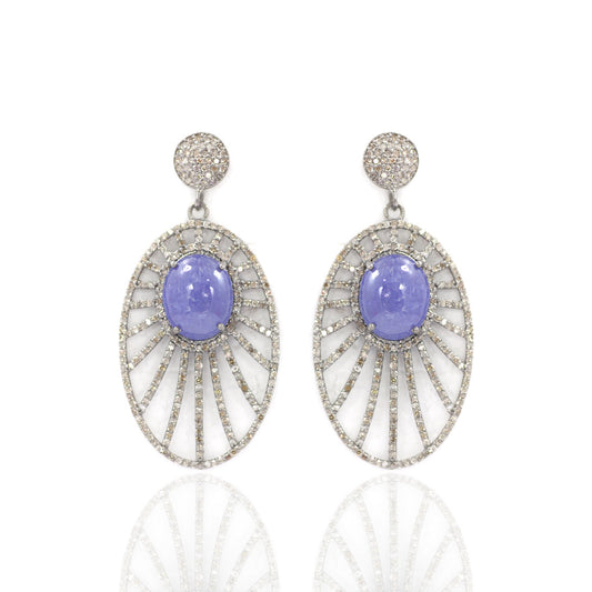 Diamond Silver Earring .925 Oxidized Sterling Silver Diamond Earring, Genuine handmade pave diamond Earring Size 1.52"(38 X 23 MM )