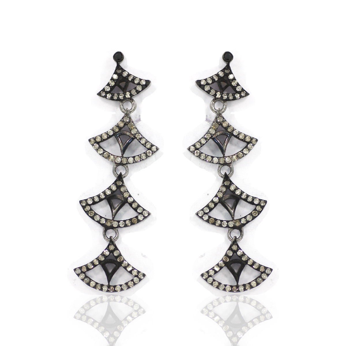 Diamond Silver Earring .925 Oxidized Sterling Silver Diamond Earring