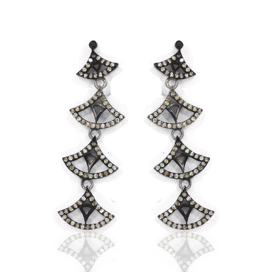 Diamond Silver Earring .925 Oxidized Sterling Silver Diamond Earring