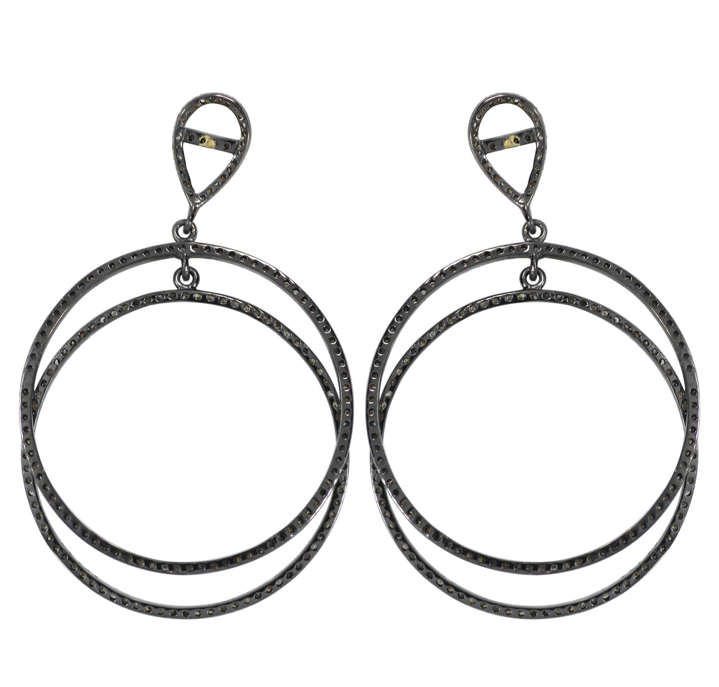 Round Diamond Silver Earring .925 Oxidized Sterling Silver Diamond Earring, Genuine handmade pave diamond Earring.