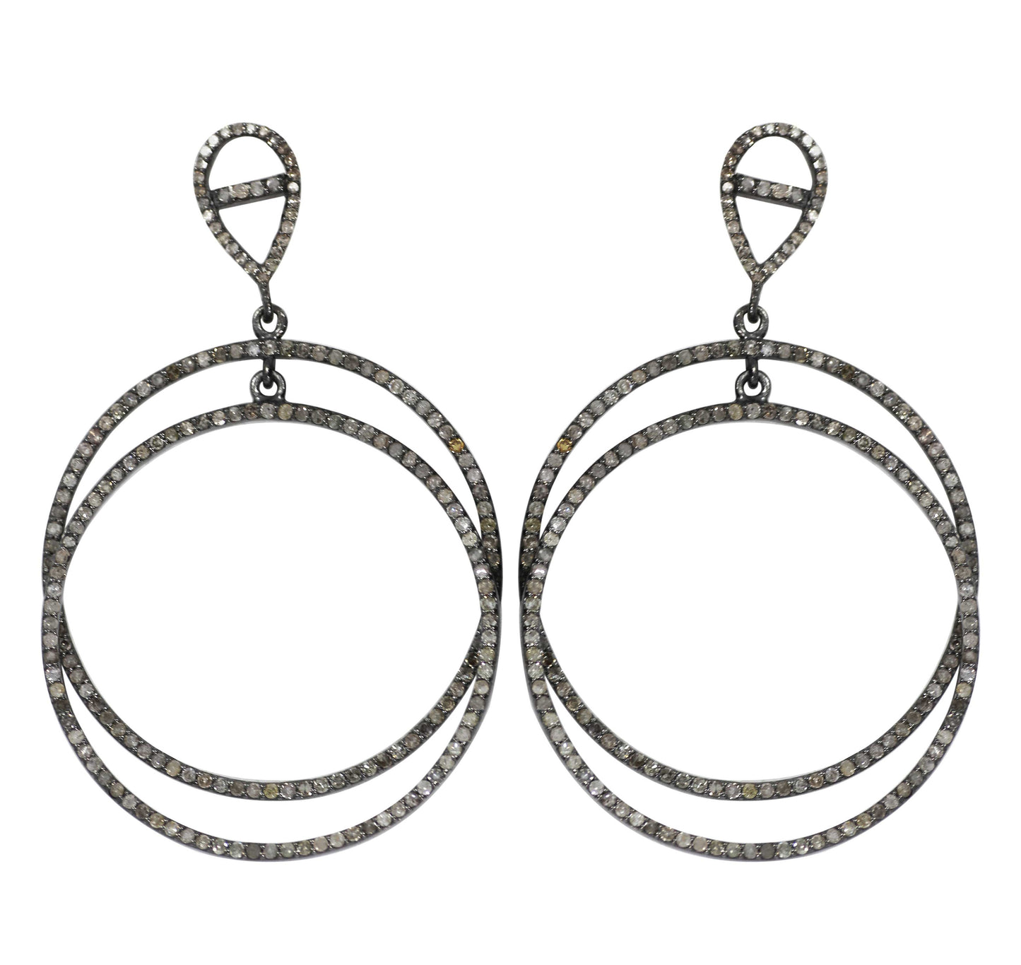 Round Diamond Silver Earring .925 Oxidized Sterling Silver Diamond Earring, Genuine handmade pave diamond Earring.