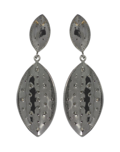 Diamond Silver Earring .925 Oxidized Sterling Silver Diamond Earring, Genuine handmade pave diamond Earring