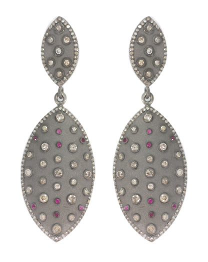 Diamond Silver Earring .925 Oxidized Sterling Silver Diamond Earring, Genuine handmade pave diamond Earring