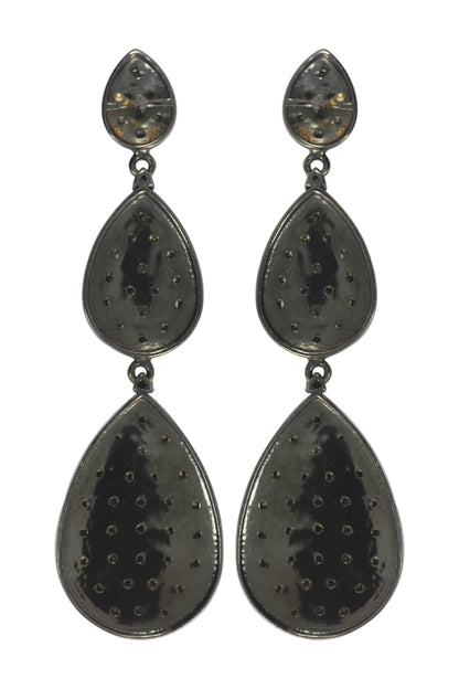 Diamond Silver Earring .925 Oxidized Sterling Silver Diamond Earring, Genuine handmade pave diamond Earring.