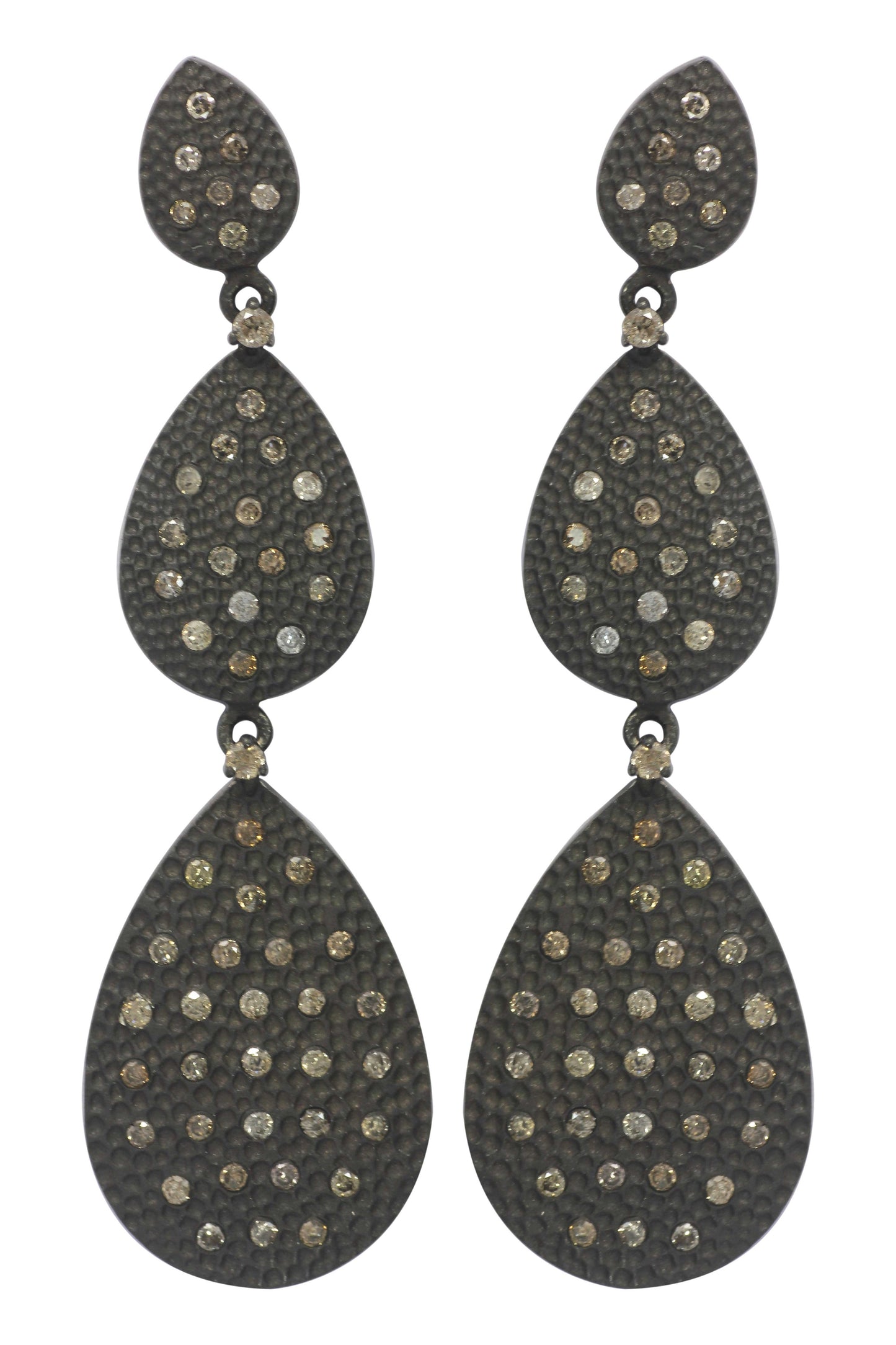 Diamond Silver Earring .925 Oxidized Sterling Silver Diamond Earring, Genuine handmade pave diamond Earring.