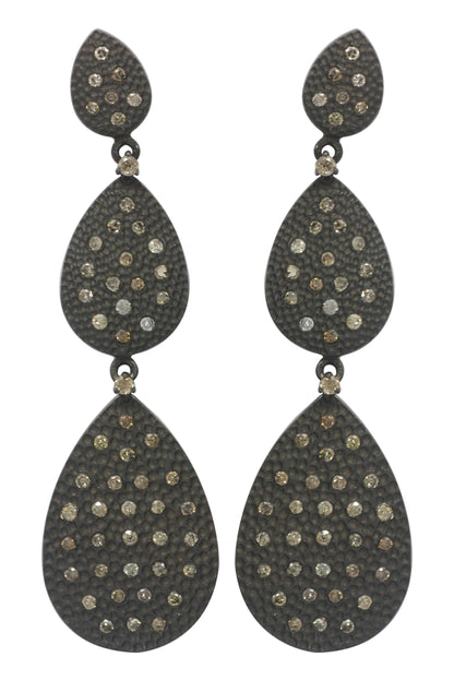 Diamond Silver Earring .925 Oxidized Sterling Silver Diamond Earring, Genuine handmade pave diamond Earring.