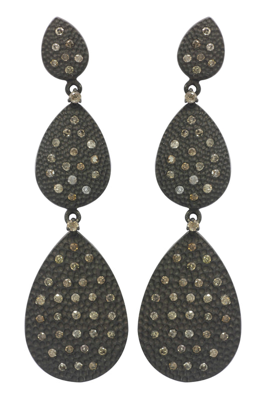 Diamond Silver Earring .925 Oxidized Sterling Silver Diamond Earring, Genuine handmade pave diamond Earring.
