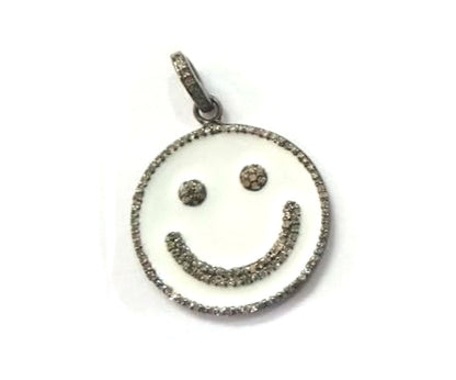 Enamel Face Shaped Diamond Pendant .925 Oxidized Sterling Silver Diamond Pendant, Genuine handmade pave diamond Charm Size 25 MM