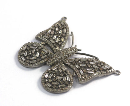 Butterfly Shape Diamond Pendant .925 Oxidized Sterling Silver Diamond Pendant, Genuine handmade pave diamond Pendant.
