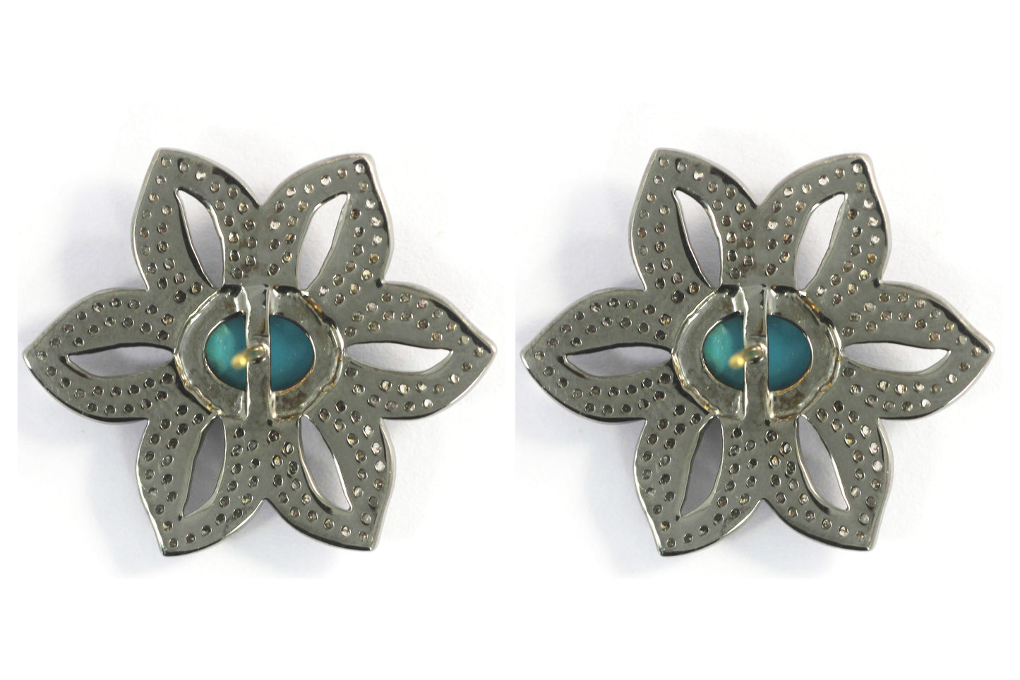Flower Silver Diamond Earring .925 Oxidized Sterling Silver Diamond Earring, Genuine handmade pave diamond Earring.