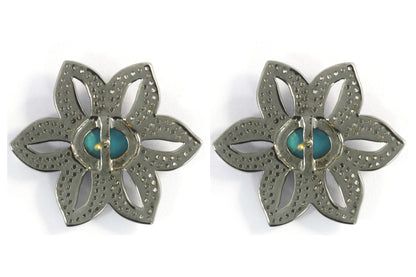 Flower Silver Diamond Earring .925 Oxidized Sterling Silver Diamond Earring, Genuine handmade pave diamond Earring.