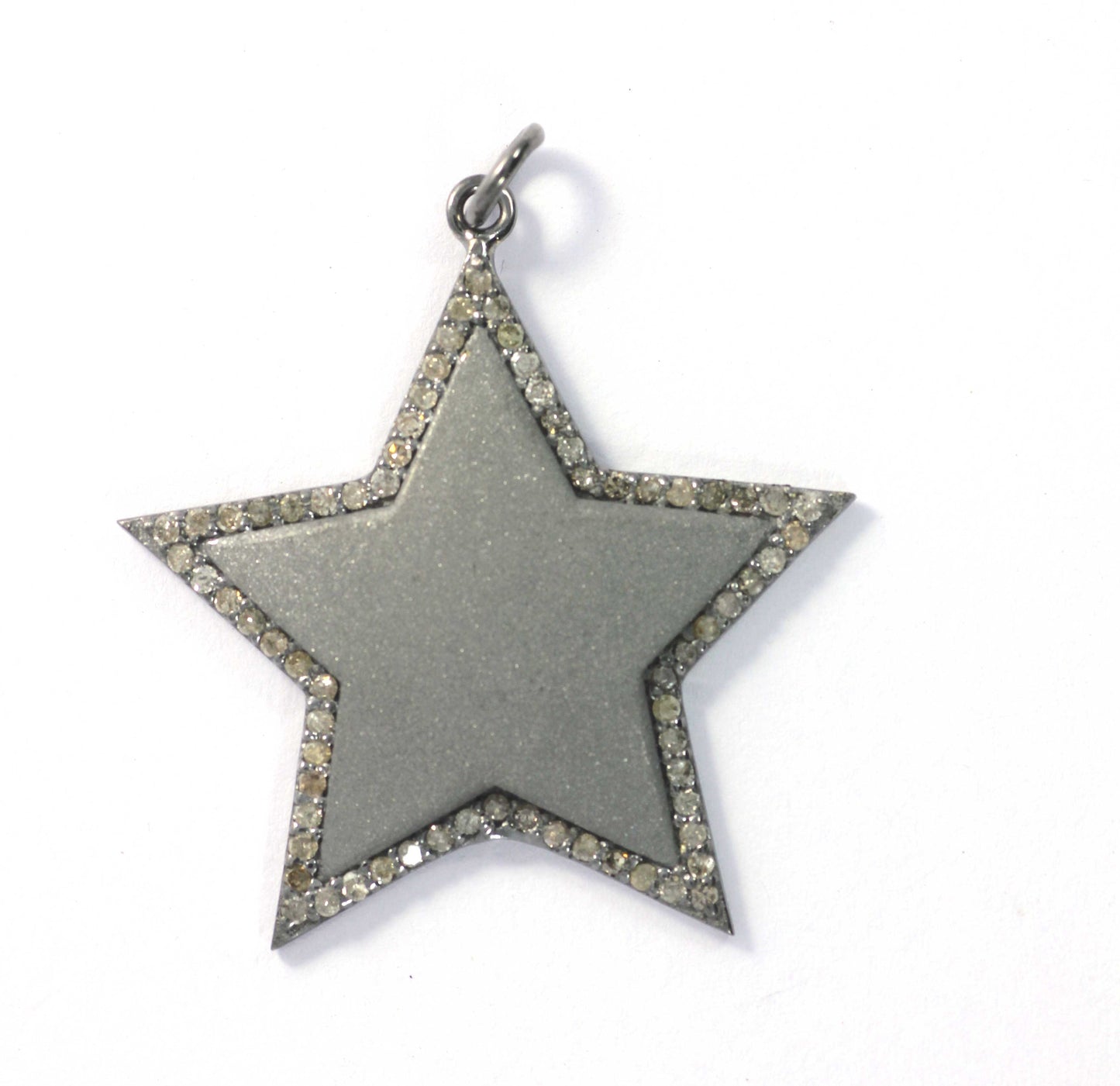 Star Shape Diamond Pendant .925 Oxidized Sterling Diamond Pendant, Genuine handmade pave diamond Pendant.