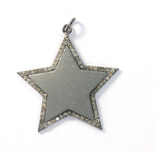 Star Shape Diamond Pendant .925 Oxidized Sterling Diamond Pendant, Genuine handmade pave diamond Pendant.