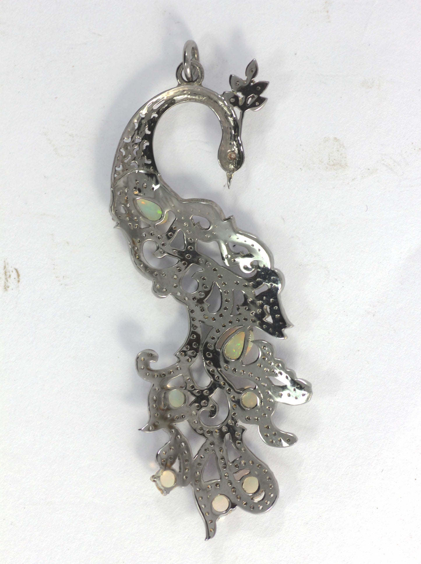 Peacock Diamond Pendant .925 Oxidized Sterling Silver Diamond Pendant, Genuine handmade pave diamond Pendant.