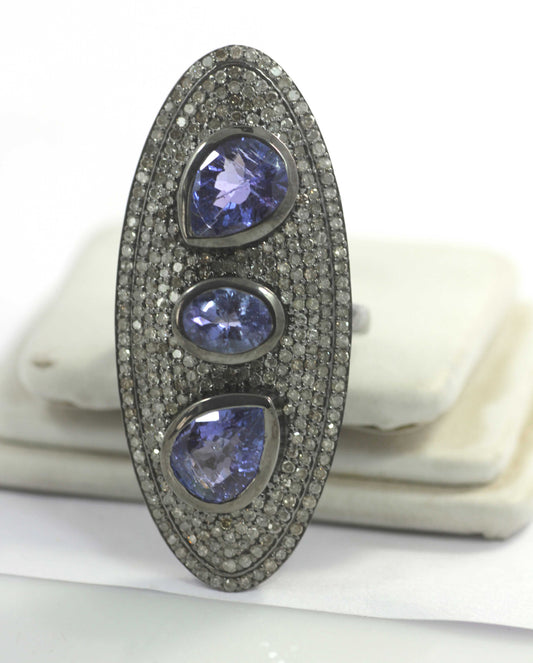 Silver Pave Diamond Ring .925 Oxidized Sterling Silver Diamond Ring, Genuine handmade pave diamond Ring .