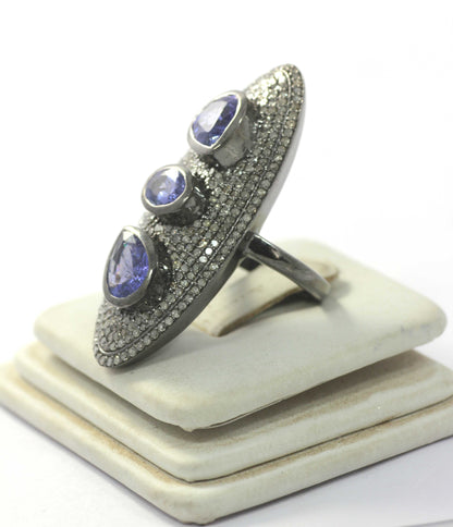 Silver Pave Diamond Ring .925 Oxidized Sterling Silver Diamond Ring, Genuine handmade pave diamond Ring .