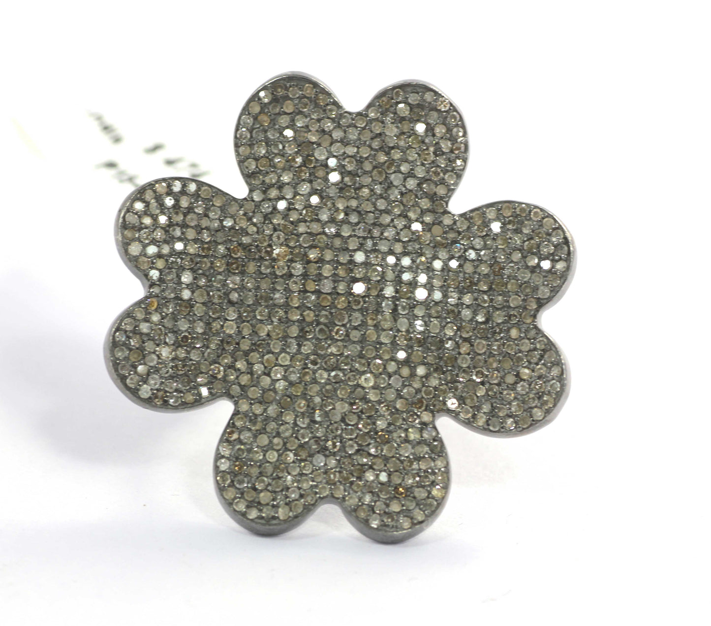 Flower Silver Pave Diamond Ring .925 Oxidized Sterling Silver Diamond Ring, Genuine handmade pave diamond Ring.
