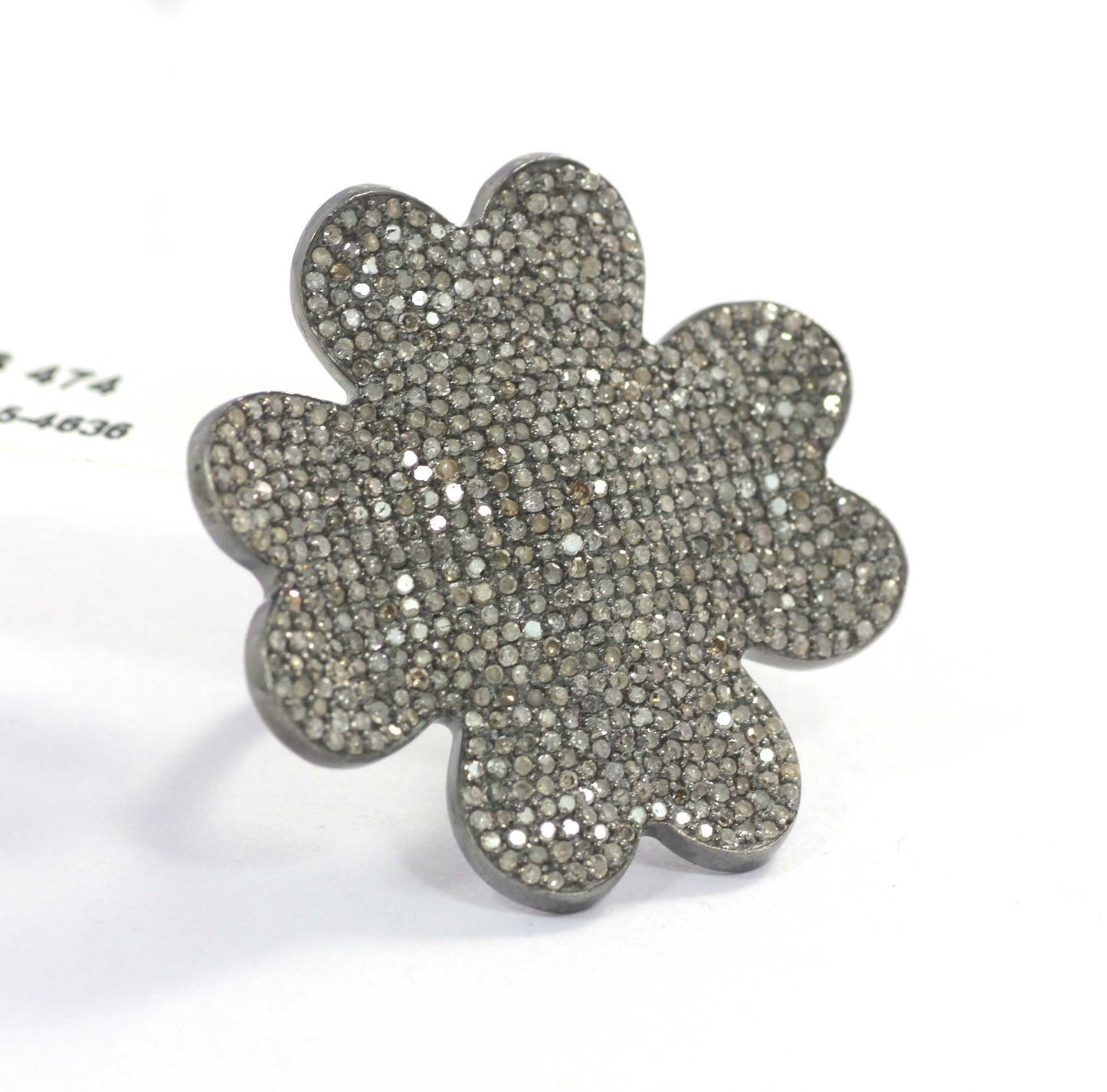 Flower Silver Pave Diamond Ring .925 Oxidized Sterling Silver Diamond Ring, Genuine handmade pave diamond Ring.