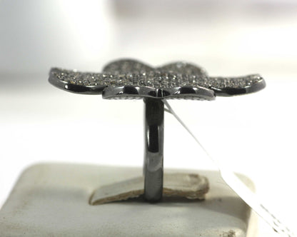 Flower Silver Pave Diamond Ring .925 Oxidized Sterling Silver Diamond Ring, Genuine handmade pave diamond Ring.