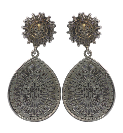 Pear shape Silver Diamond Earring .925 Oxidized Sterling Silver Diamond Earring, Genuine handmade pave diamond Earring.