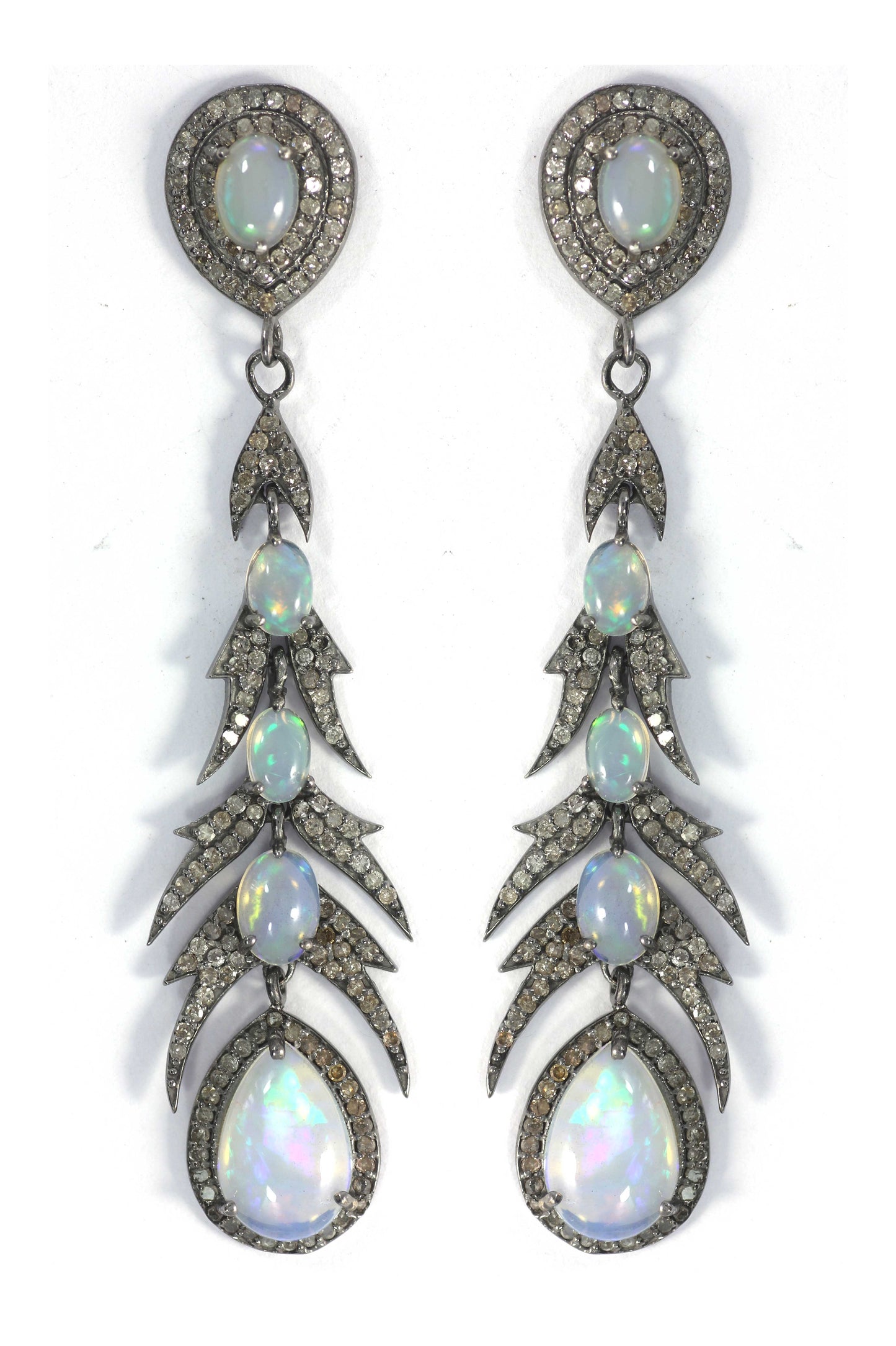 Diamond Silver Earring .925 Oxidized Sterling Silver Diamond Earring, Genuine handmade pave diamond Earring.