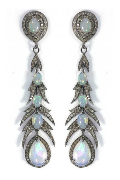 Diamond Silver Earring .925 Oxidized Sterling Silver Diamond Earring, Genuine handmade pave diamond Earring.