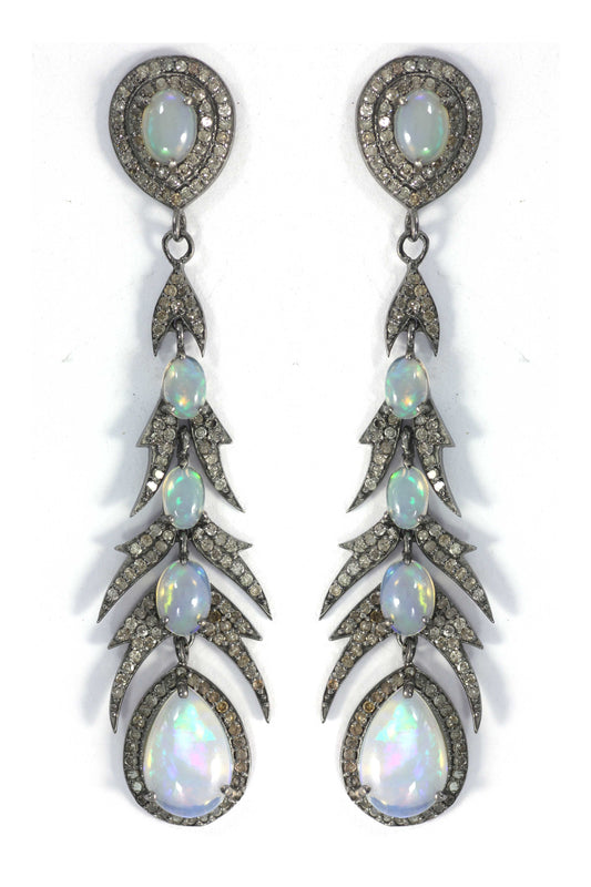 Diamond Silver Earring .925 Oxidized Sterling Silver Diamond Earring, Genuine handmade pave diamond Earring.
