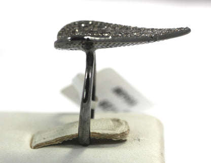 Heart Shape Silver Pave Diamond Ring .925 Oxidized Sterling Silver Diamond Ring, Genuine handmade pave diamond Ring.