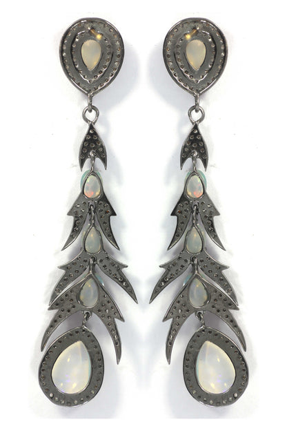 Diamond Silver Earring .925 Oxidized Sterling Silver Diamond Earring, Genuine handmade pave diamond Earring.