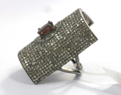 Silver Pave Diamond Ring .925 Oxidized Sterling Silver Diamond Ring, Genuine handmade pave diamond Ring.