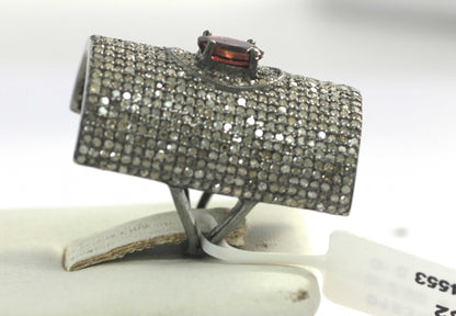 Silver Pave Diamond Ring .925 Oxidized Sterling Silver Diamond Ring, Genuine handmade pave diamond Ring.